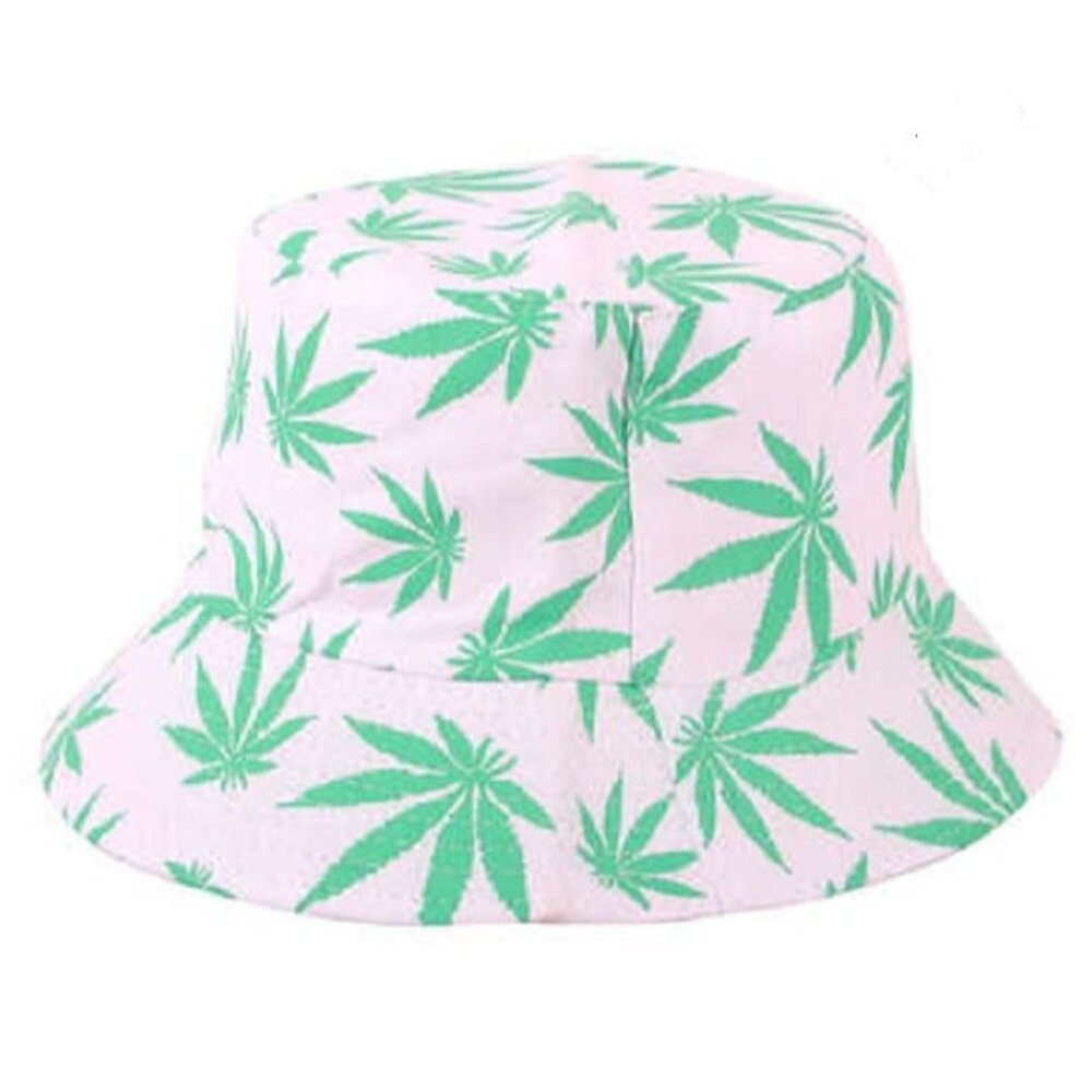 New Pot Leaves Bucket Hat Adult One Size Summer Weed White Reversible Marijuana - Picture 1 of 1